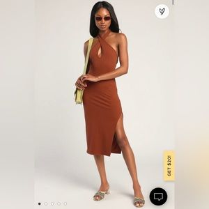 Rust Red Halter Bodycon Midi Dress